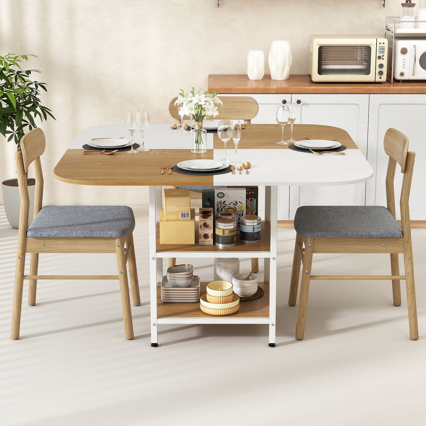 120 cm Modern Dining Table with Mix-colored Tabletop-Natural