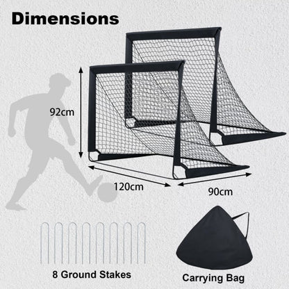 120 x 92 cm Set of 2 Pop Up Football Nets with Carry Bag and 8 Ground Stakes