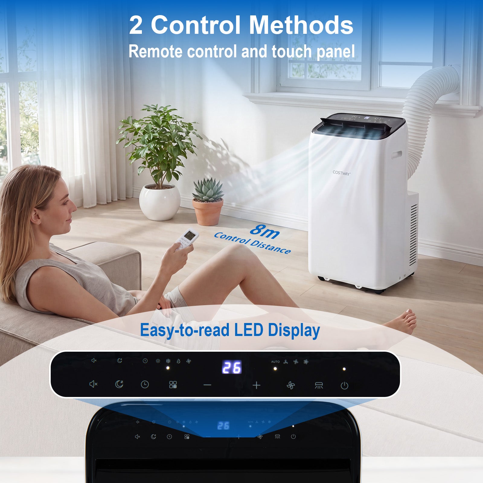 12000 BTU Portable Air Conditioner Cools Up to 46.5㎡ 5-in-1 Quiet AC Unit-White