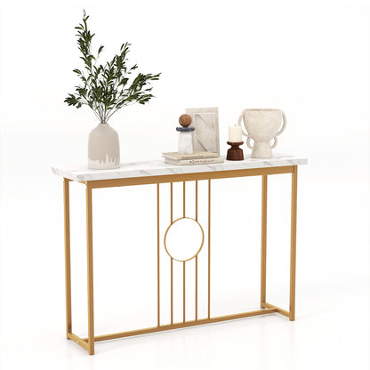 120cm Modern Faux Marble Top Console Table with Heavy-duty Metal Frame-White