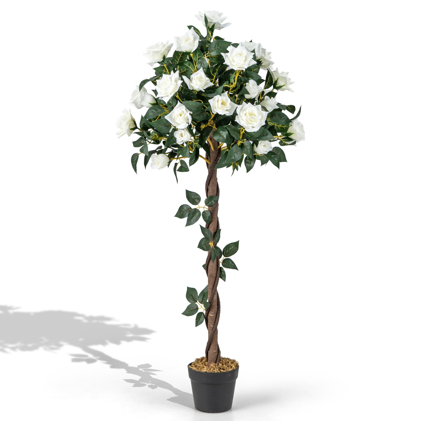 120 CM Artificial Flower Tree Faux Floral Plant with White Roses