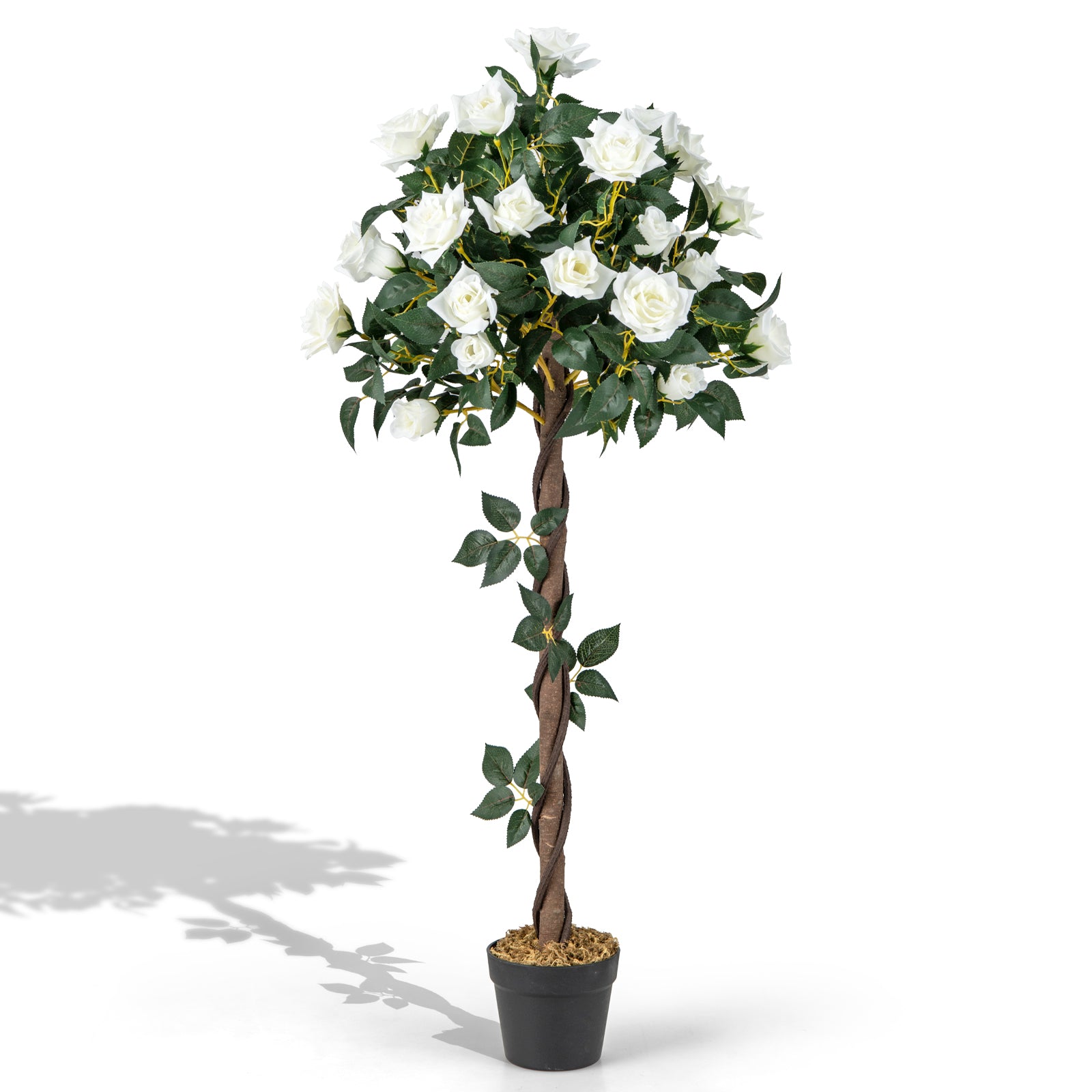 120 CM Artificial Flower Tree Faux Floral Plant with White Roses