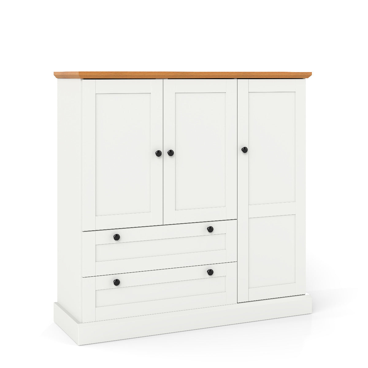 120 cm Kitchen Pantry with 3 Doors and 2 Large Drawers-White
