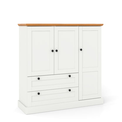 120 cm Kitchen Pantry with 3 Doors and 2 Large Drawers-White