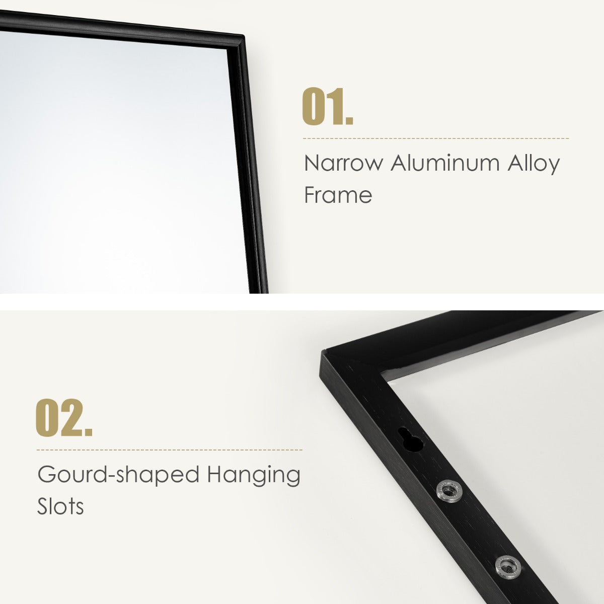 120 x 37 cm Full Length Wall Hanging Mirror with Adjustable Hook-Black