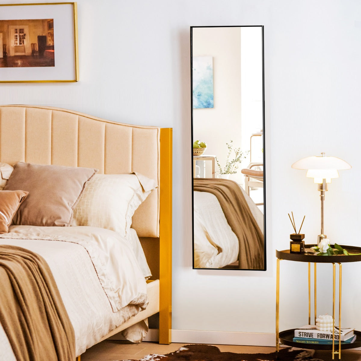 120 x 37 cm Full Length Wall Hanging Mirror with Adjustable Hook-Black