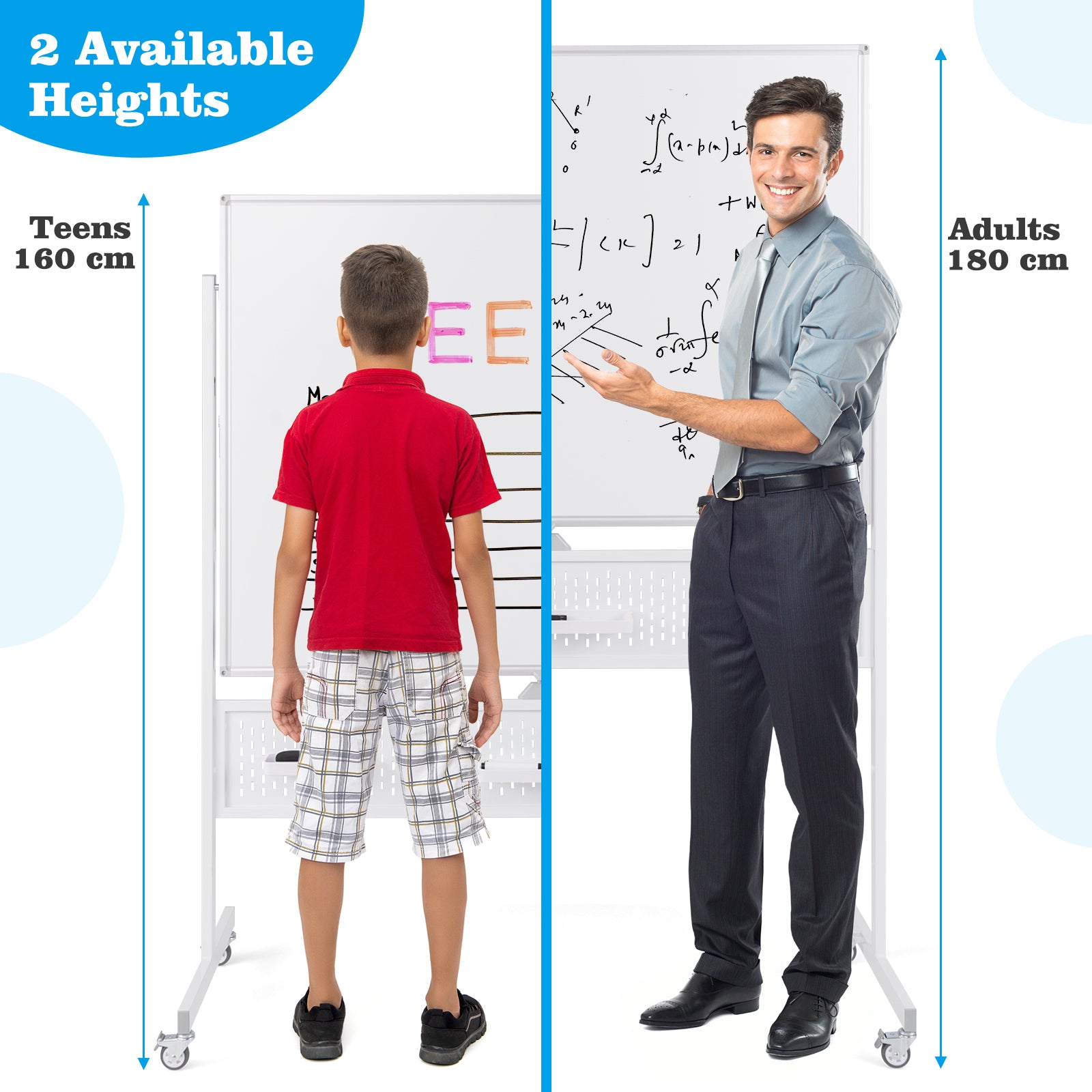 120 x 90 CM Double-Sided Dry Erase Mobile Board with Stand-White