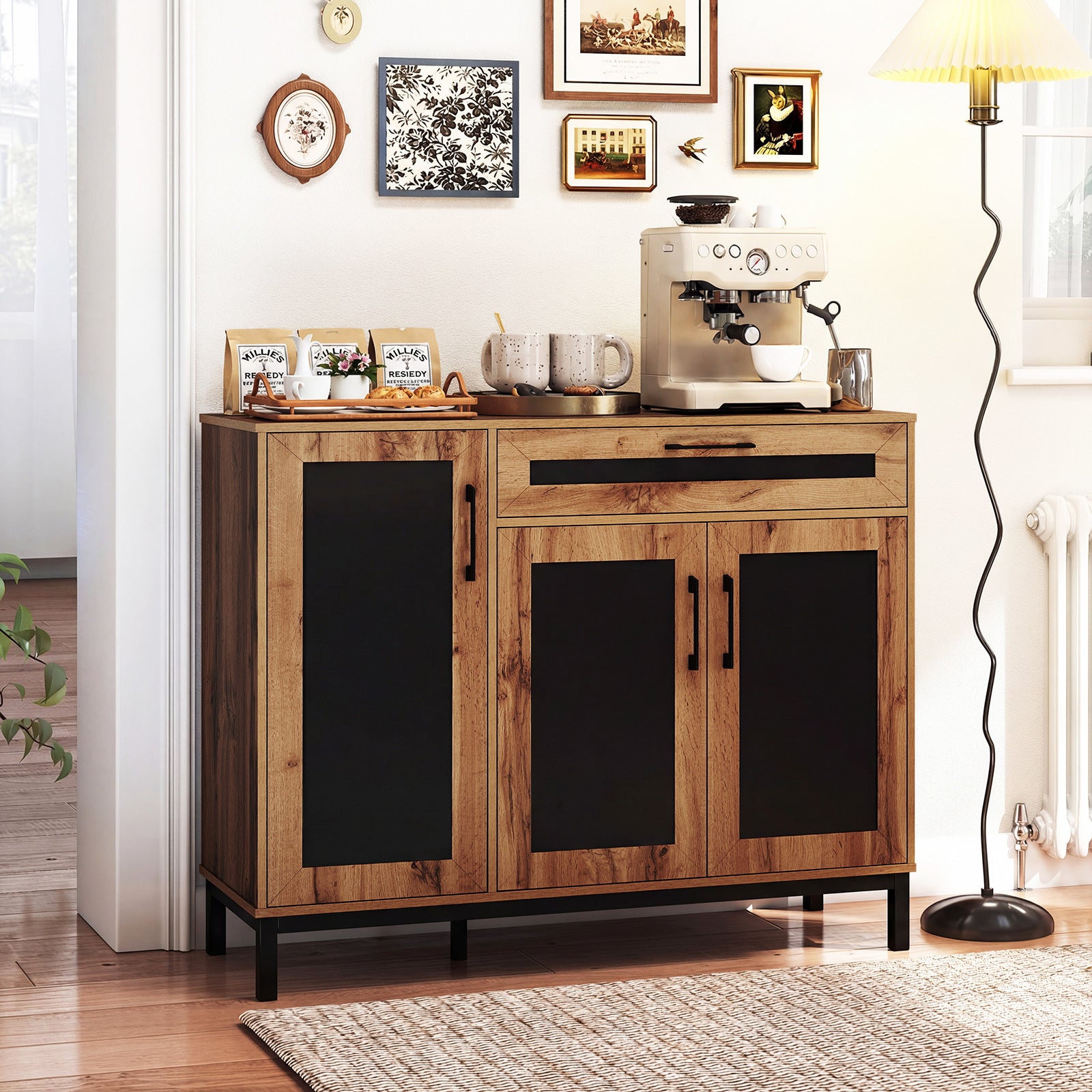 120cm Sideboard Buffet Cabinet with Drawer and 3 Doors for Kitchen-Natural