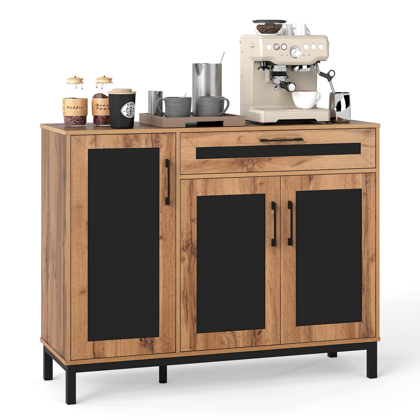120cm Sideboard Buffet Cabinet with Drawer and 3 Doors for Kitchen-Natural