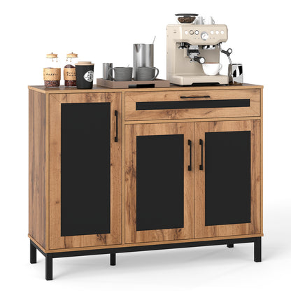 120cm Sideboard Buffet Cabinet with Drawer and 3 Doors for Kitchen-Natural