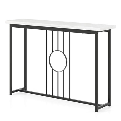 120cm Modern Faux Marble Top Console Table with Heavy-duty Metal Frame-Black