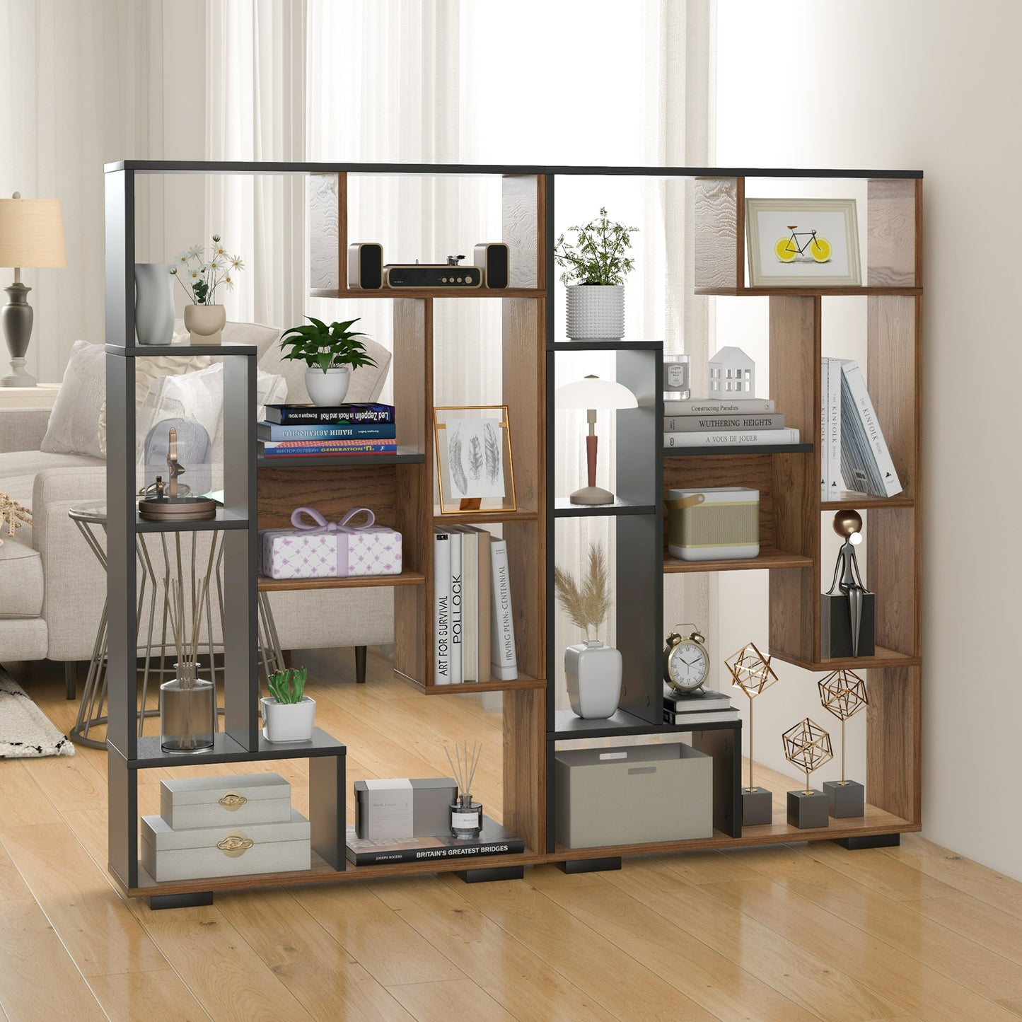 120cm Tall Bookshelf with Anti-tipping Kits for Home Office-Black &amp; Brown