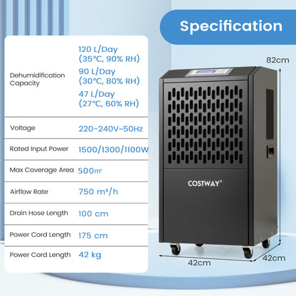 120L Commercial Industrial Dehumidifier for Spaces up to 500㎡-Black