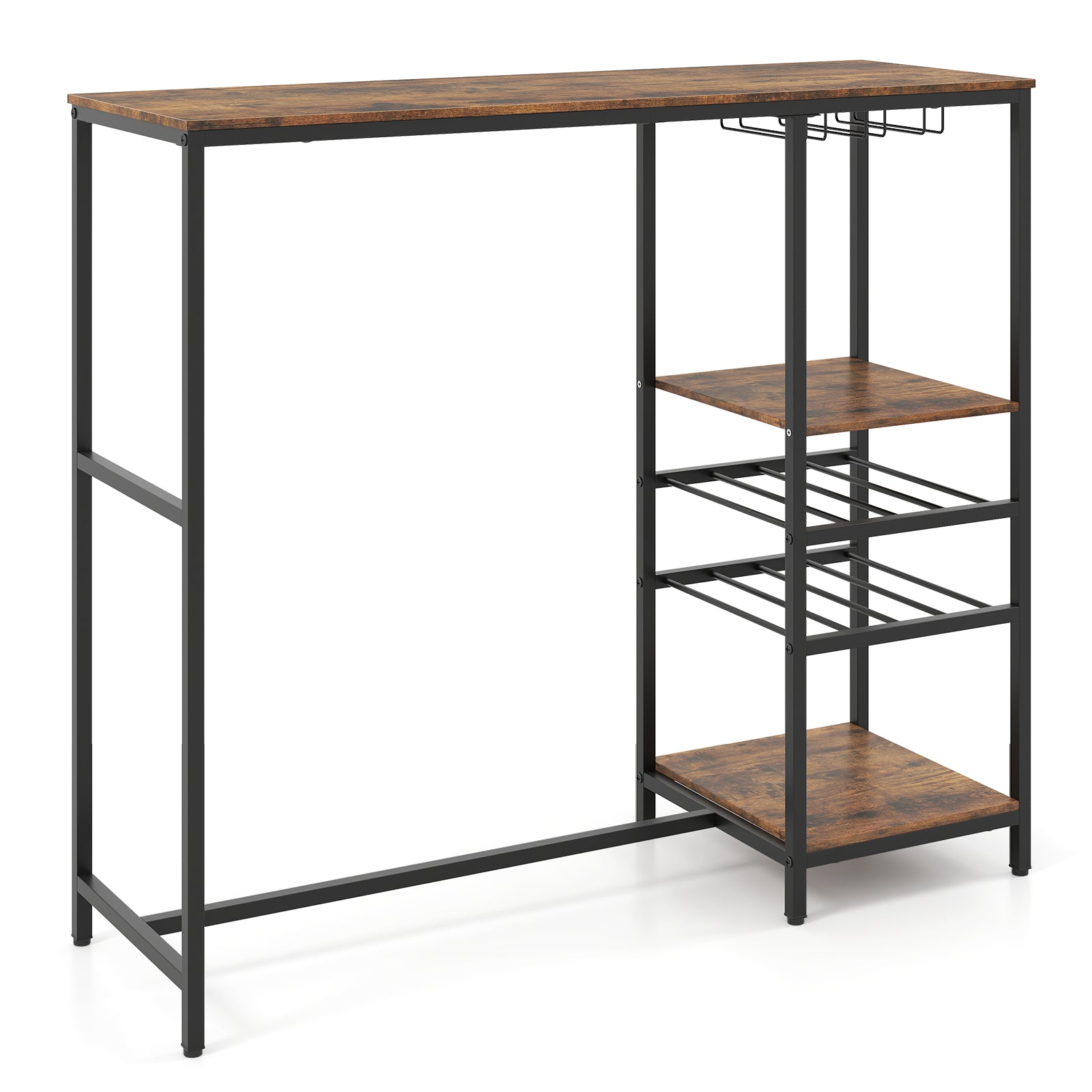 121cm Long Bar Table Bar Height Dining Table with Storage Shelves-Rustic Brown