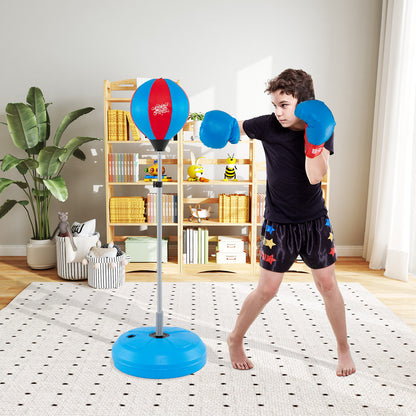 122cm Height Adjustable Punching Ball Stand Box with Stand and Gloves-Blue
