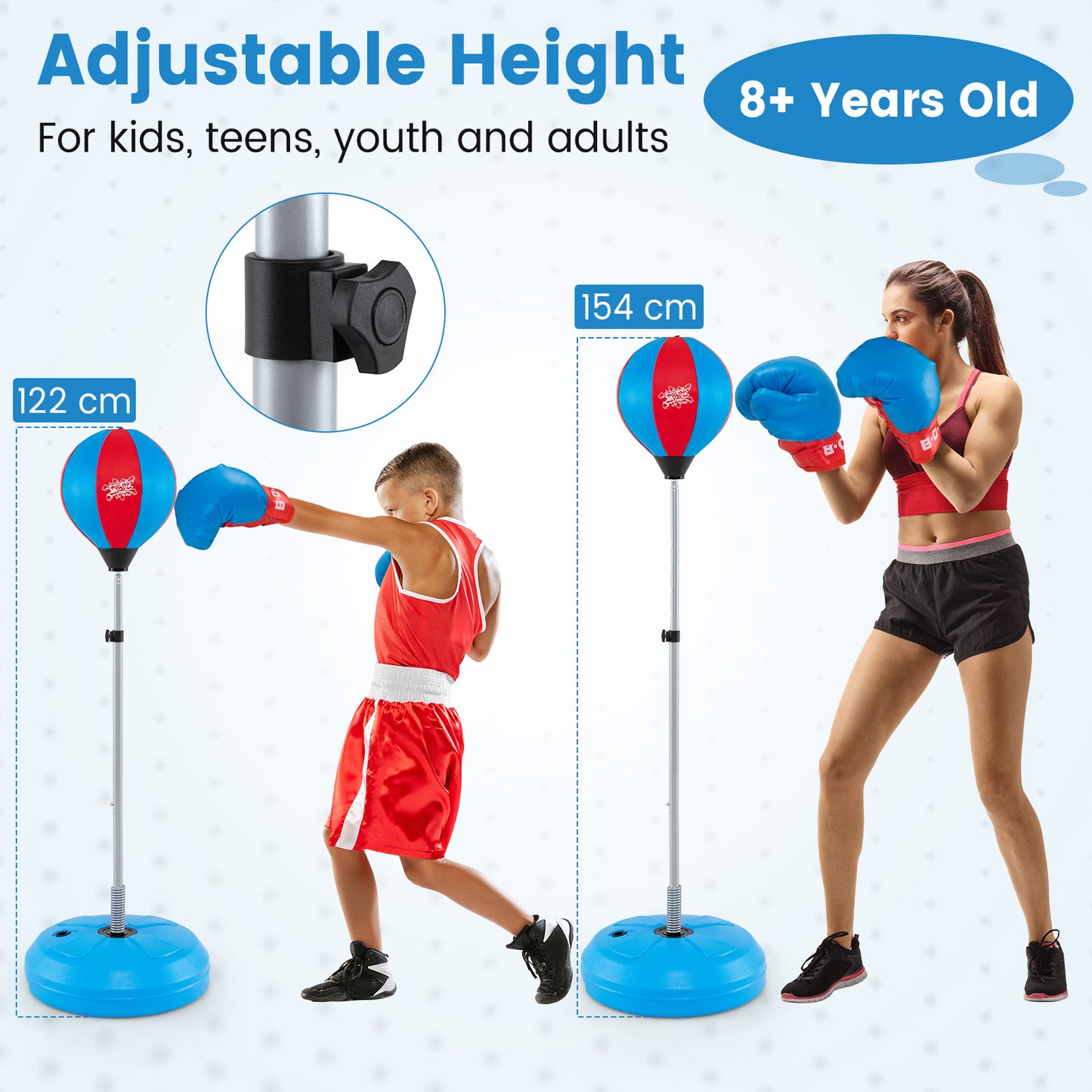 122cm Height Adjustable Punching Ball Stand Box with Stand and Gloves-Blue