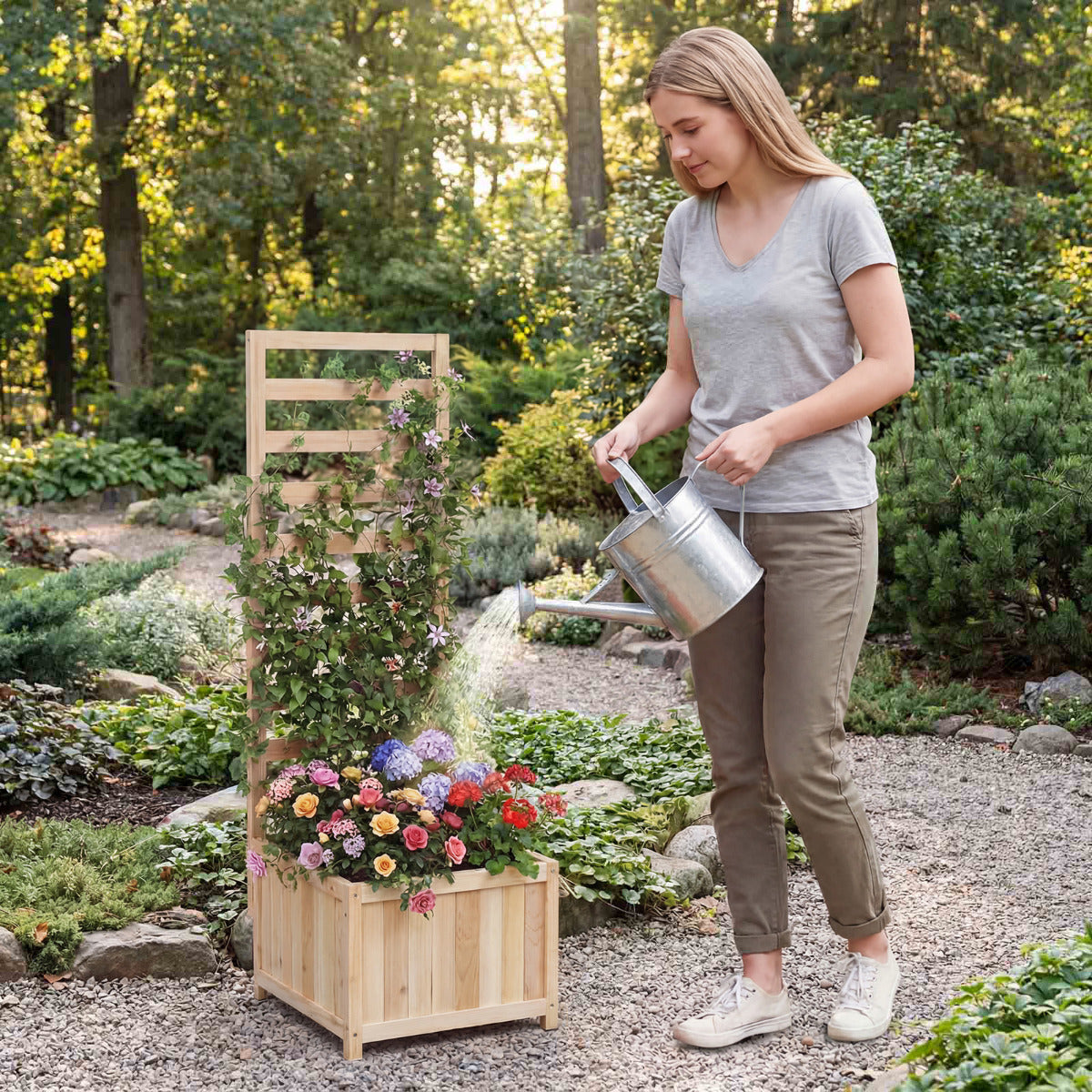 123 cm Tall Elevated Planter Box with Drainage Holes and Gaps-Natural