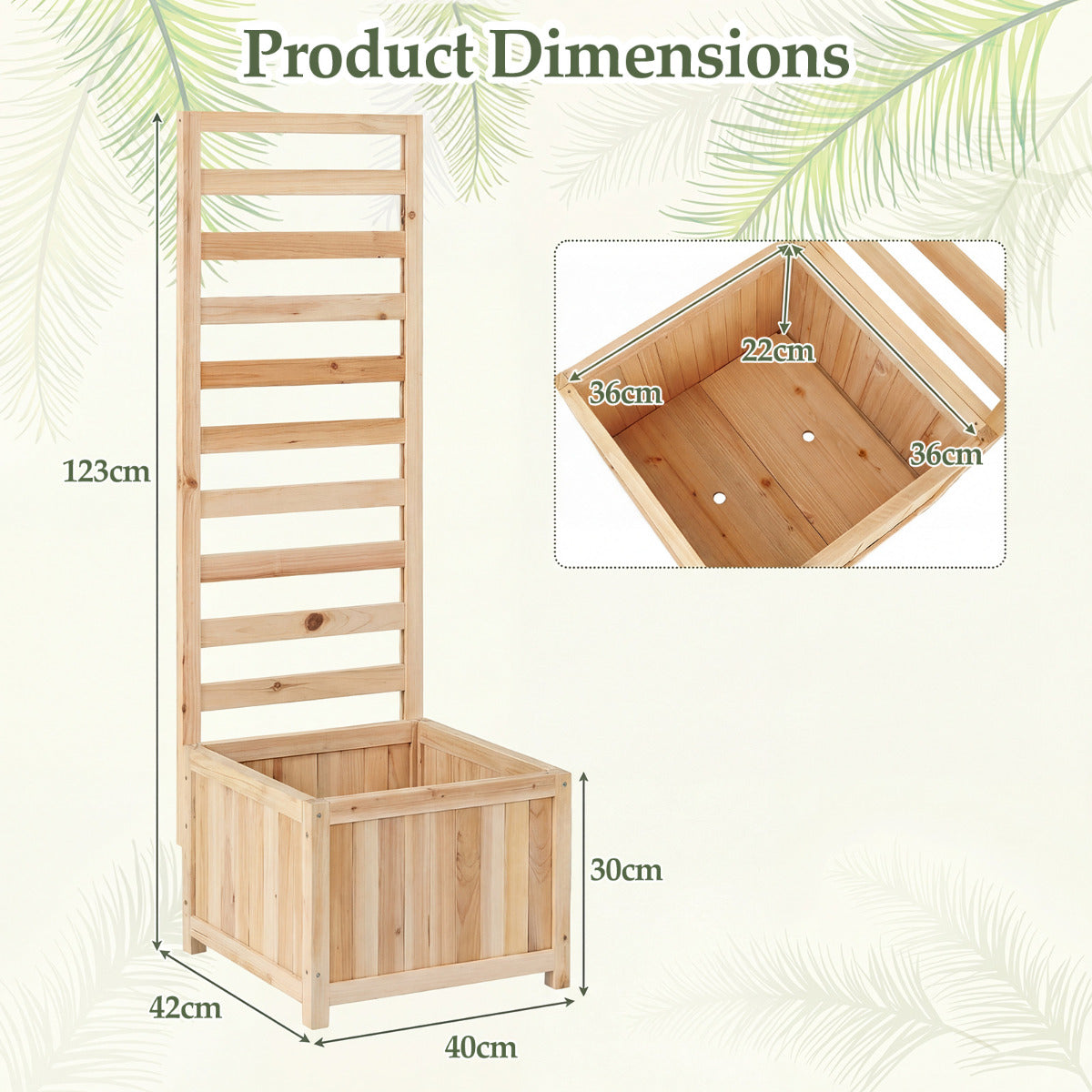 123 cm Tall Elevated Planter Box with Drainage Holes and Gaps-Natural