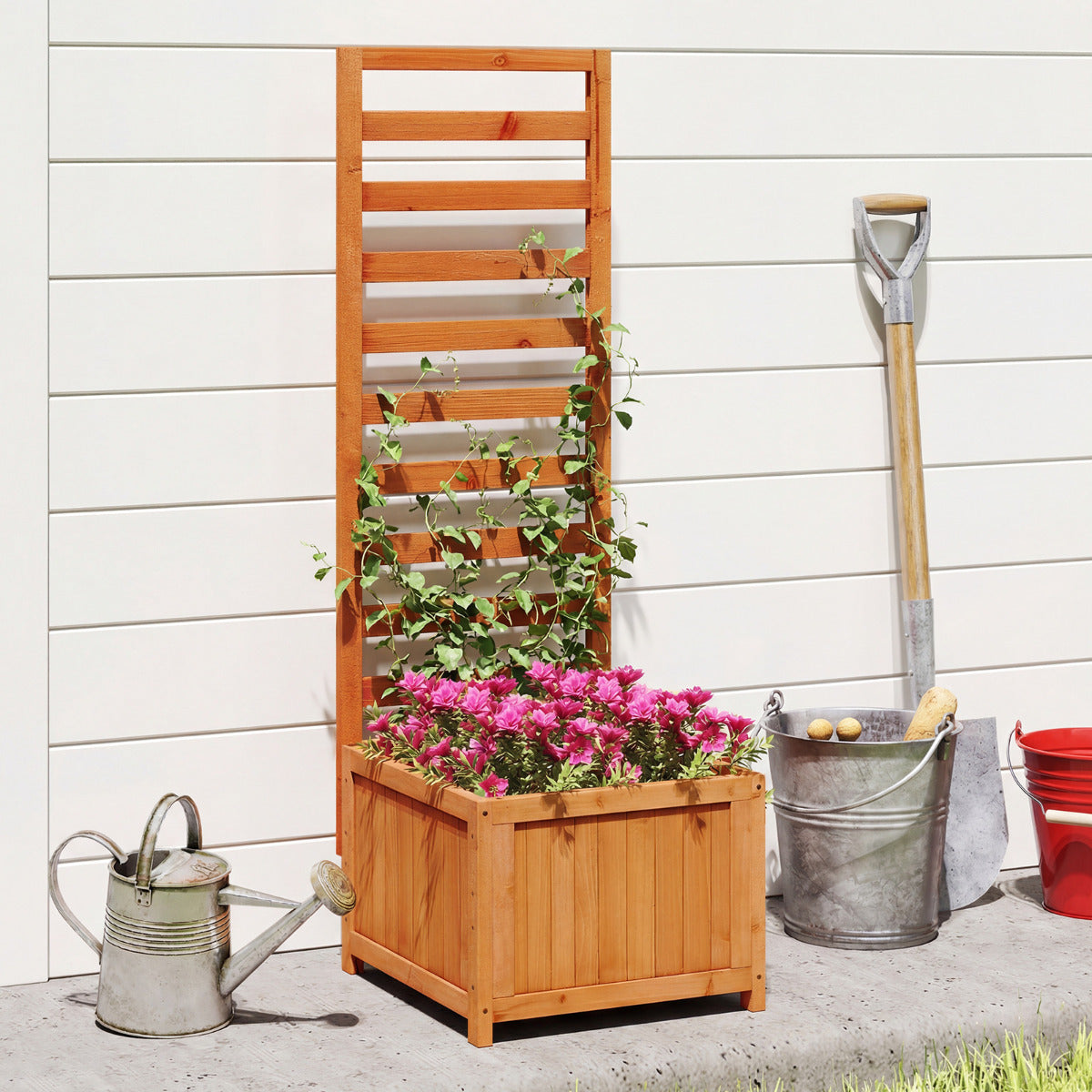 123 cm Tall Elevated Planter Box with Drainage Holes and Gaps-Orange