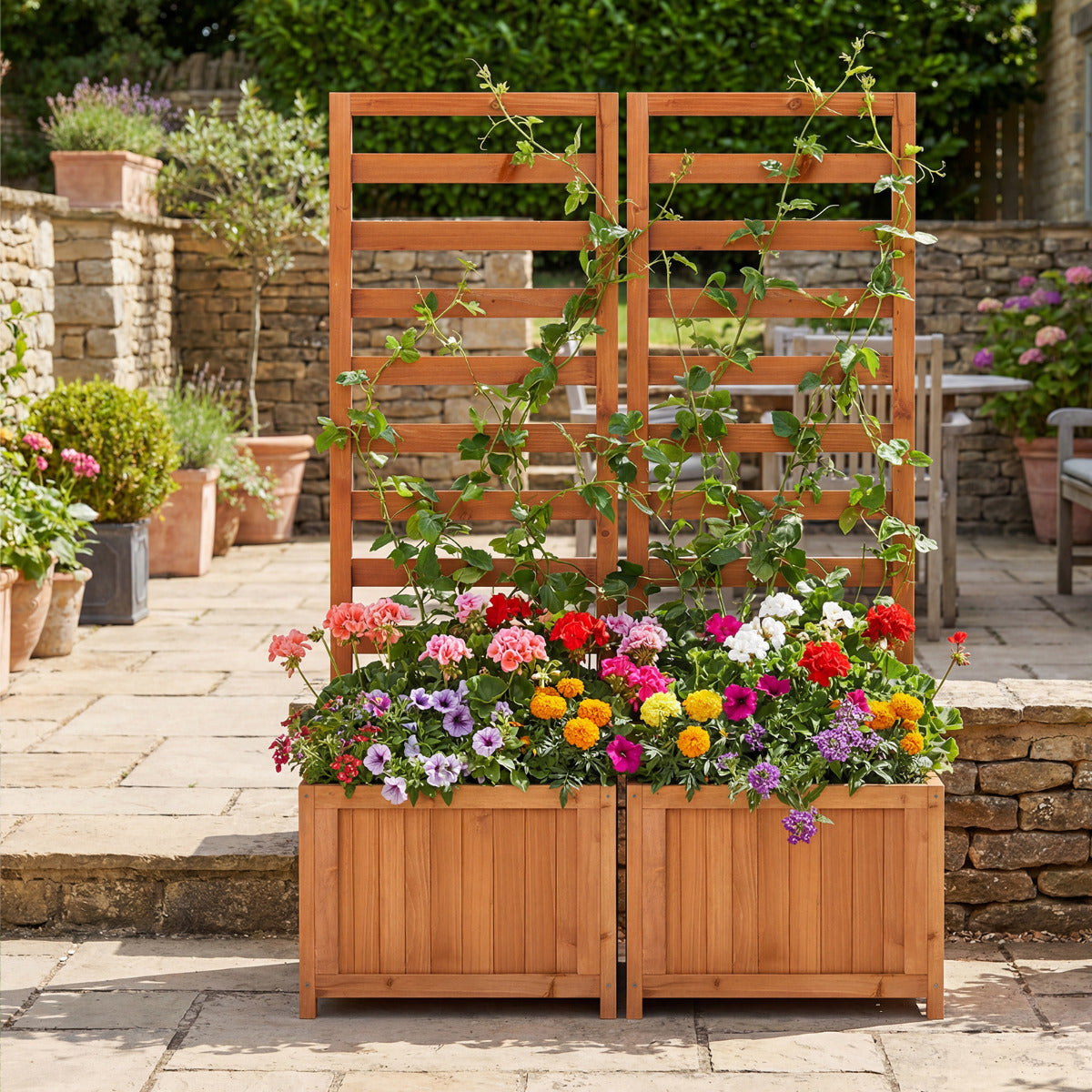 123 cm Tall Elevated Planter Box with Drainage Holes and Gaps-Orange