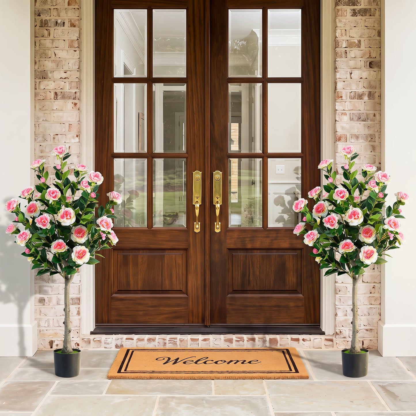 125 CM Artificial Camellia Tree Set of 1 with 27 Blossoms for Home