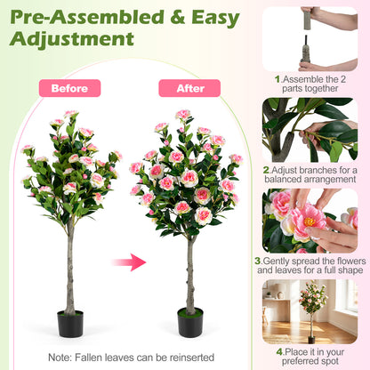 125 CM Artificial Camellia Tree Set of 2 with 54 Blossoms for Home
