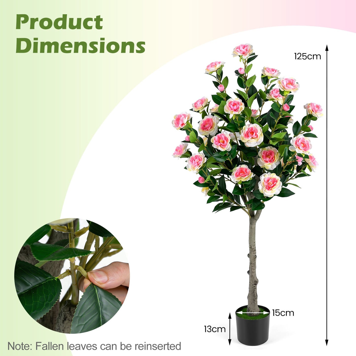 125 CM Artificial Camellia Tree Set of 2 with 54 Blossoms for Home