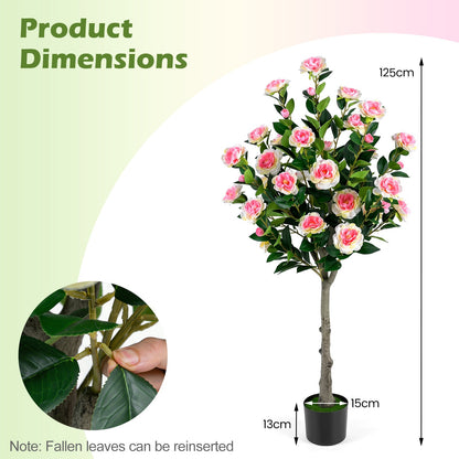 125 CM Artificial Camellia Tree Set of 2 with 54 Blossoms for Home