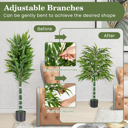 125 CM Artificial Bamboo Tree Set of 2 with Plastic Nursery Pot and Adjustable Branches