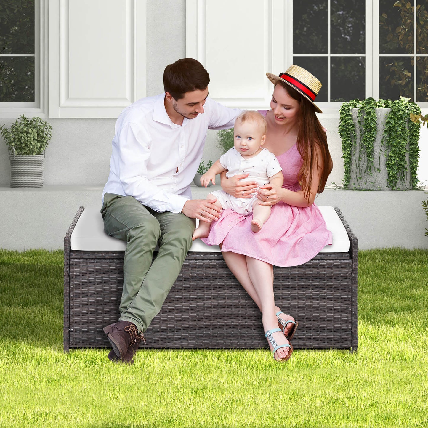 128L Patio Storage Bench with Cushion and Zippered Liner