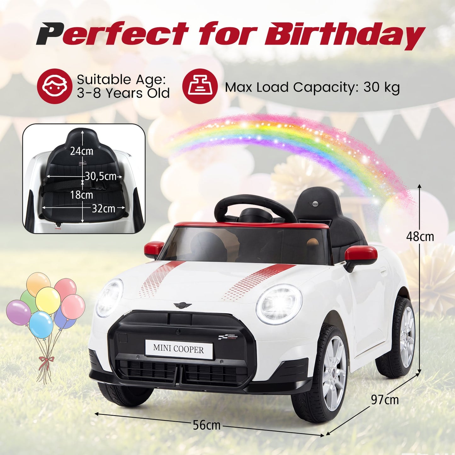 12V Electric Kids Ride on Car BMW MINI Licensed with Remote Control-White