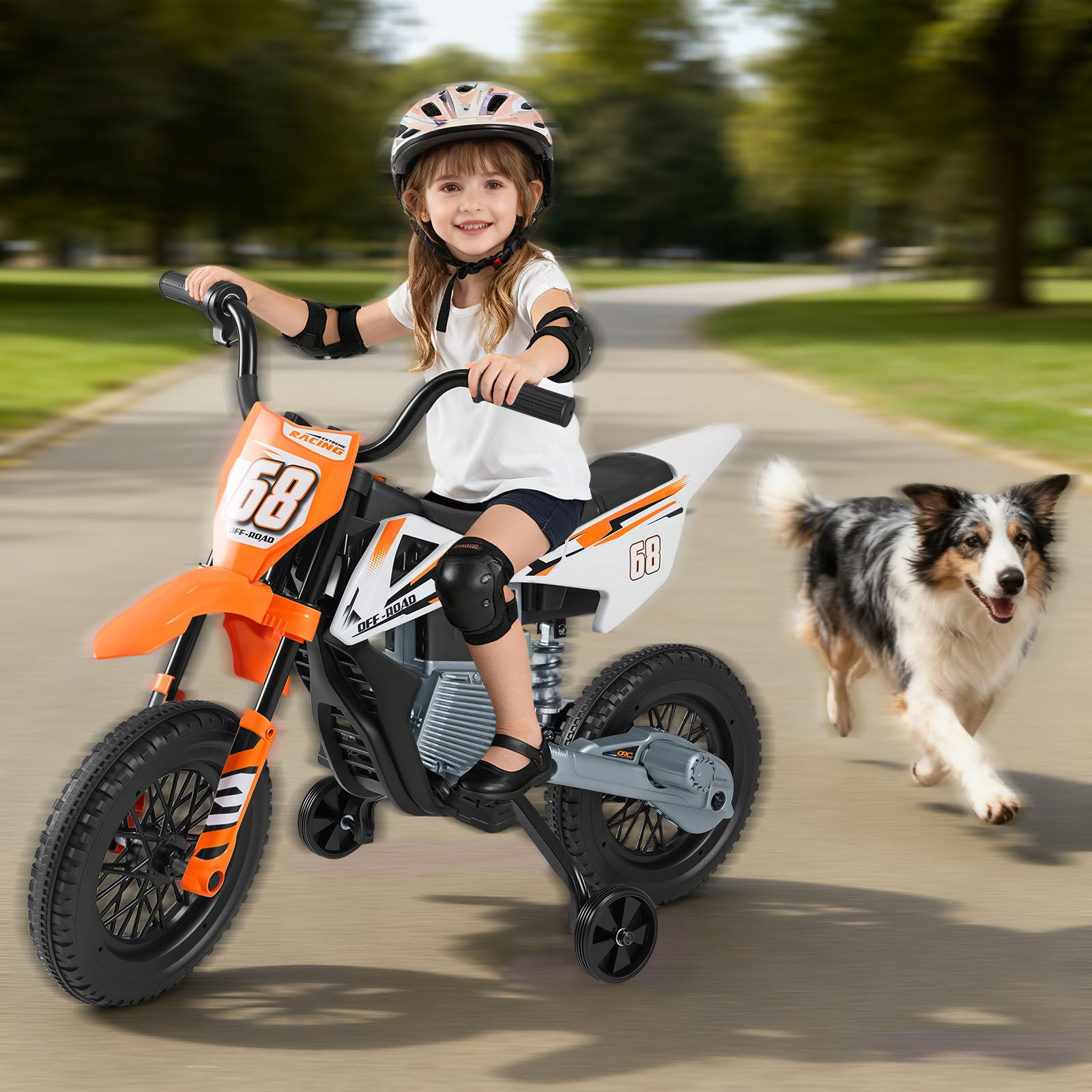 12V Kids Dirt Bike with Twist Throttle Grip Electric Motorcycle with Music-Orange