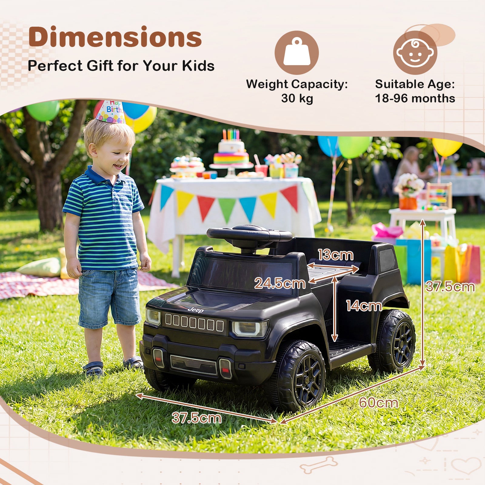 12V Kids Ride On Car Licensed Jeep Electric Vehicle with LED Lights for 18-96 Months-Black