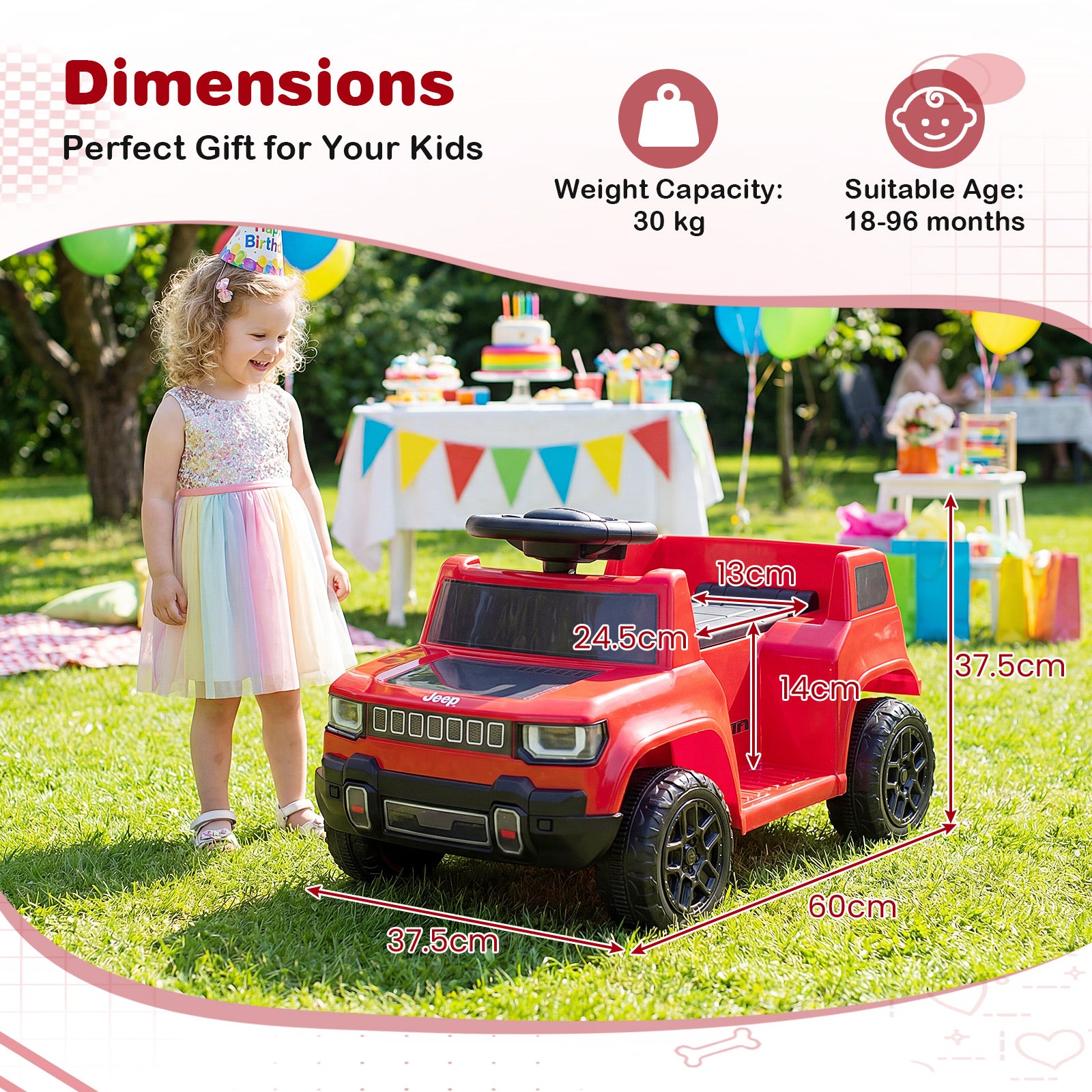12V Kids Ride On Car Licensed Jeep Electric Vehicle with LED Lights for 18-96 Months-Red