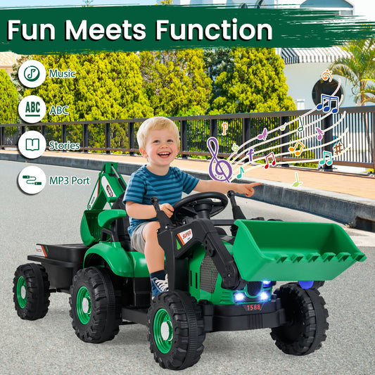 4-in-1 Ride on Tractor for Kids 12V with Remote Control and Trailer-Green