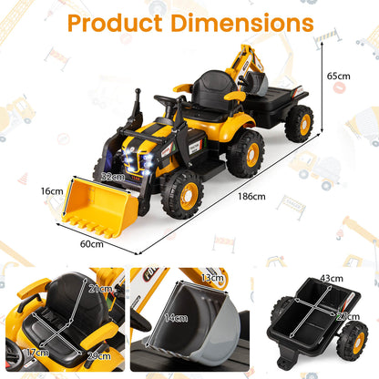 4-in-1 Ride on Tractor for Kids 12V with Remote Control and Trailer-Yellow