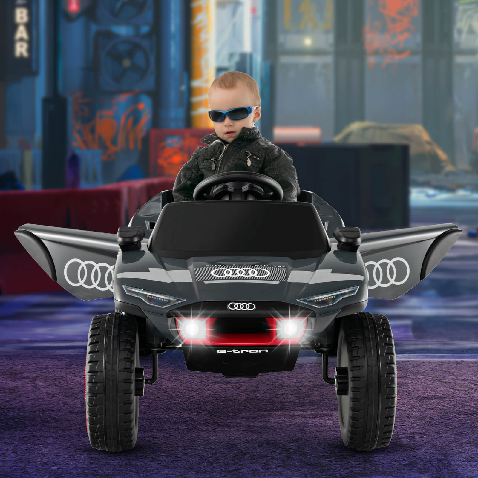 12V Licensed Audi Kids Ride On E-tron Racing Car with Remote Control-Grey