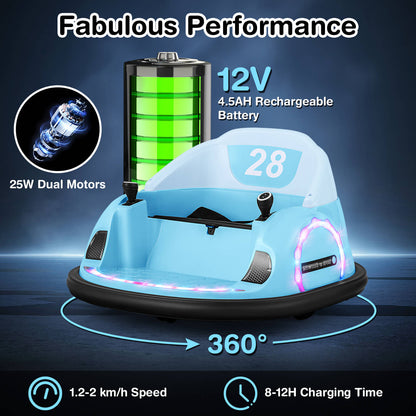 12V Kids Ride on Bumper Car with Flashing Lights and Remote Control-Blue