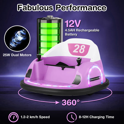 12V Kids Ride on Bumper Car with Flashing Lights and Remote Control-Pink