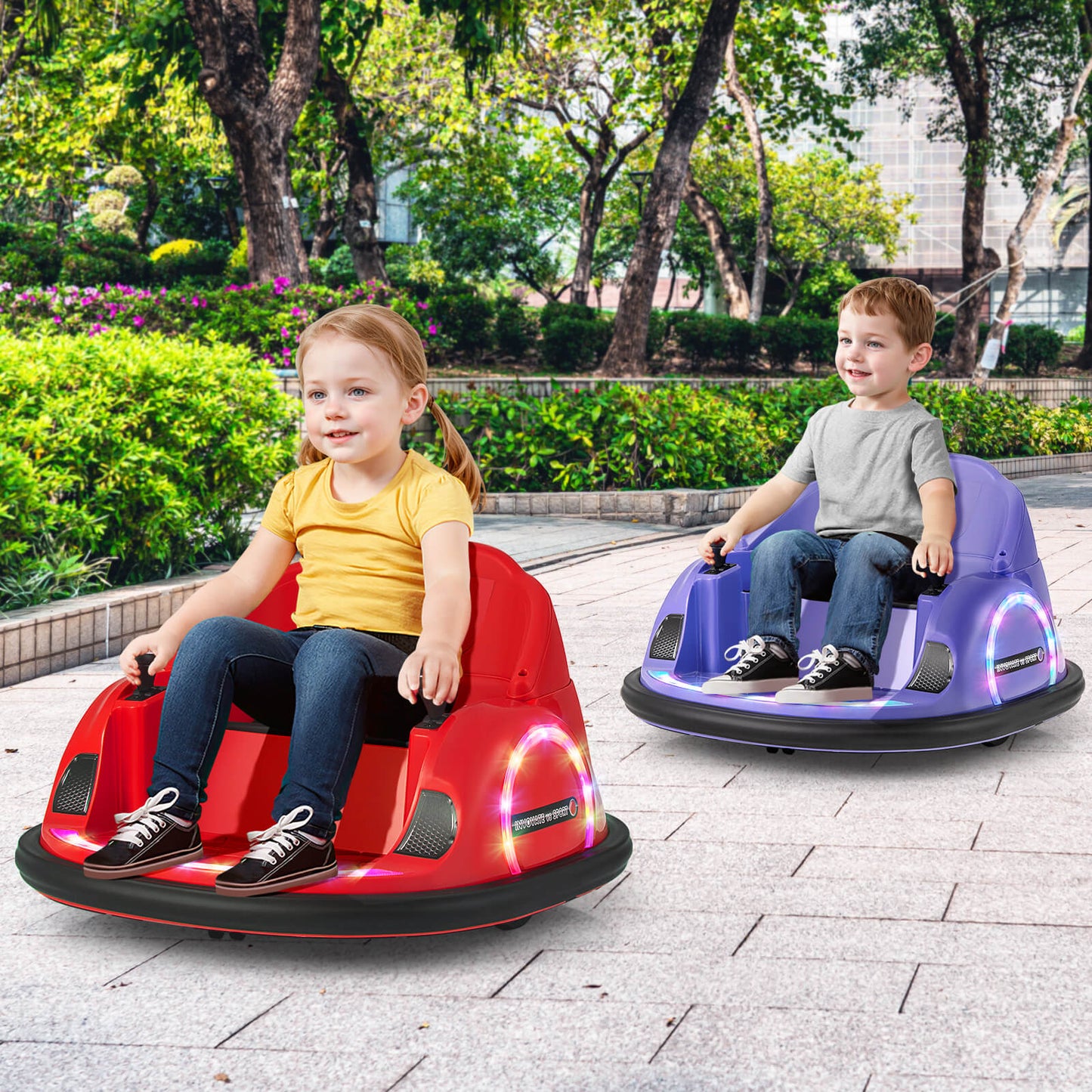 12V Kids Ride on Bumper Car with Flashing Lights and Remote Control-Purple