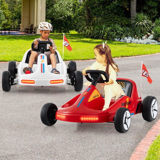 12V Kids Electric Go Kart with Remote and 3 Speeds and Lights-Red