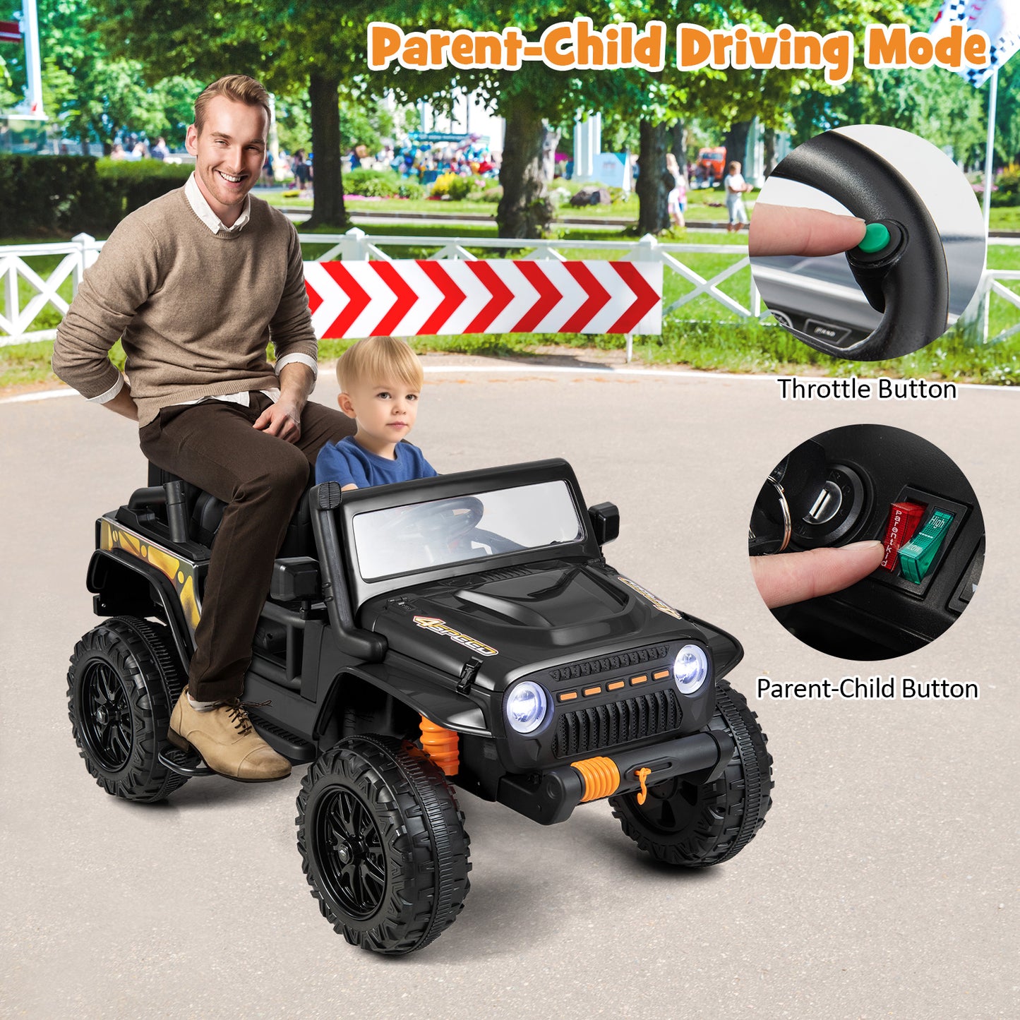 12V Battery Powered Electric Parent-Child Ride on Car-Black