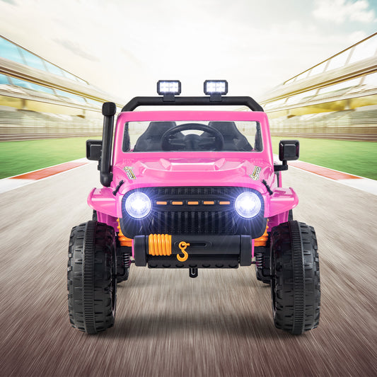 12V Kids Electric Ride on Car with Music and LED Lights-Pink