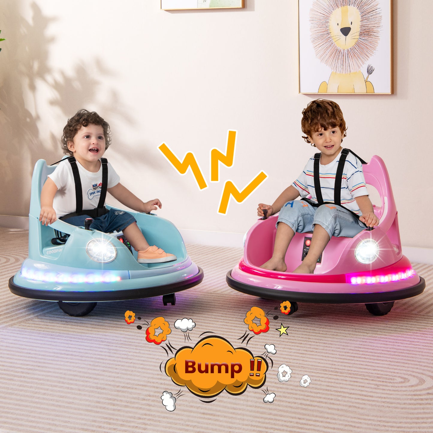12V Kids Ride On Bumper Car with Dual Joysticks and 5 Light Effects-Blue