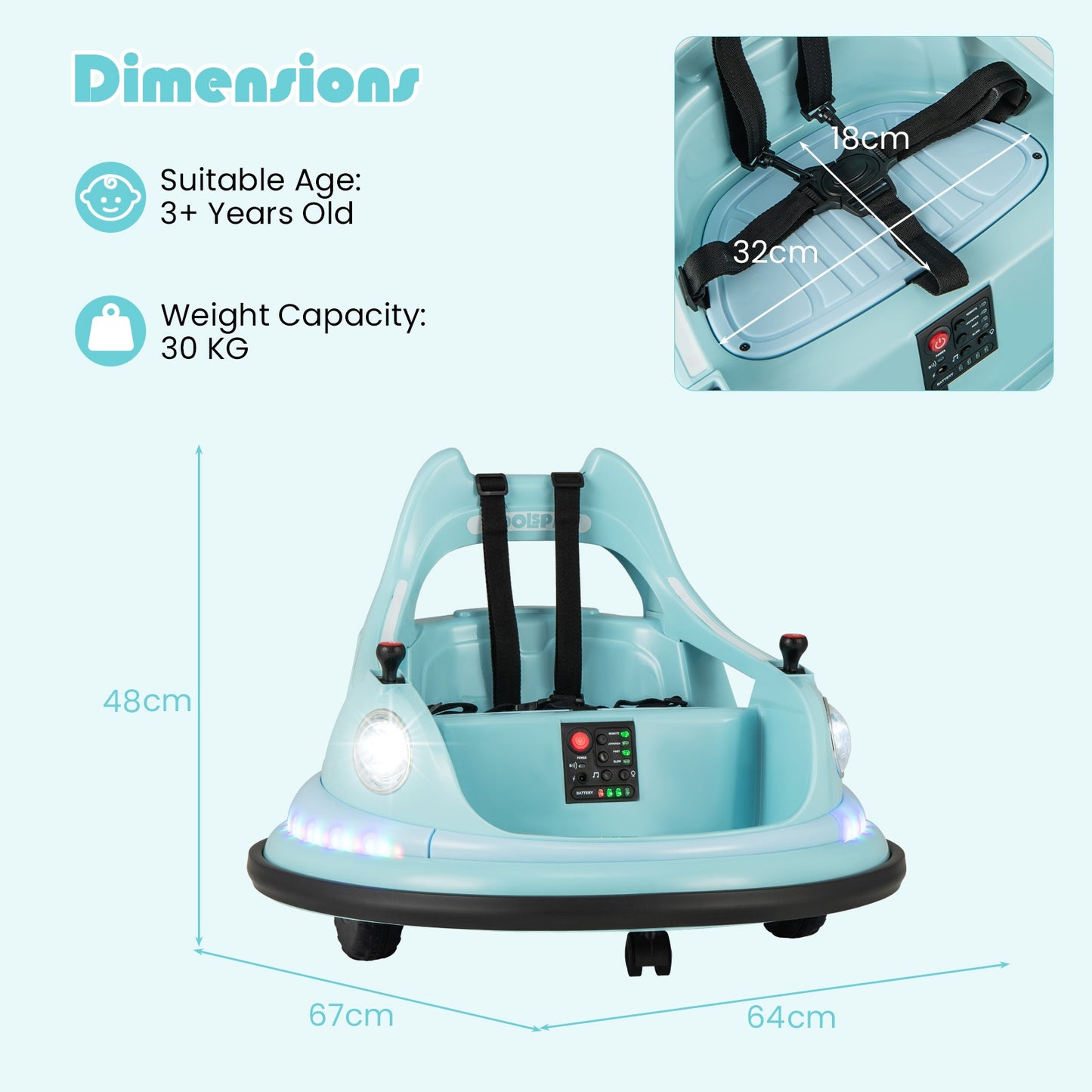 12V Kids Ride On Bumper Car with Dual Joysticks and 5 Light Effects-Blue