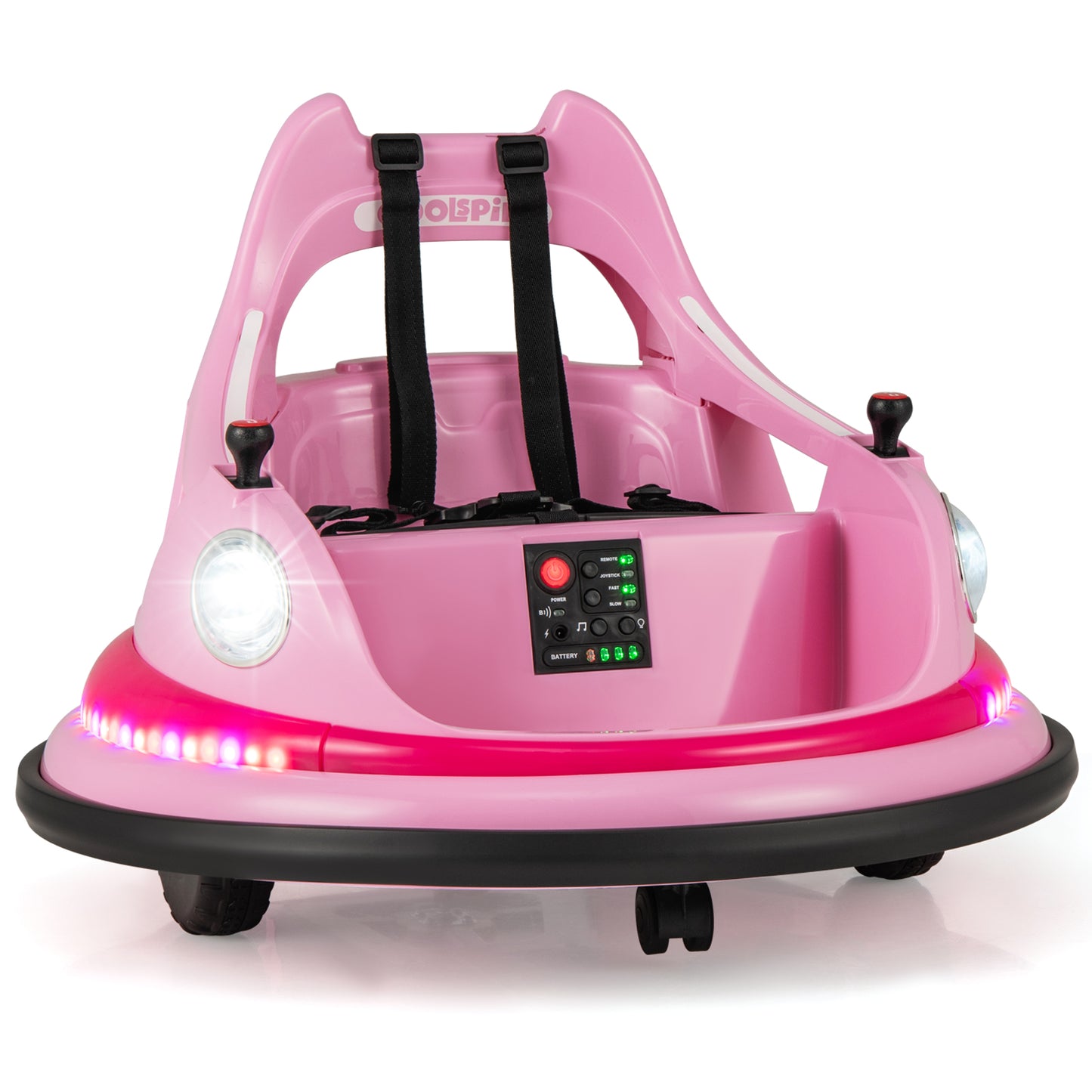 12V Kids Ride On Bumper Car with Dual Joysticks and 5 Light Effects-Pink