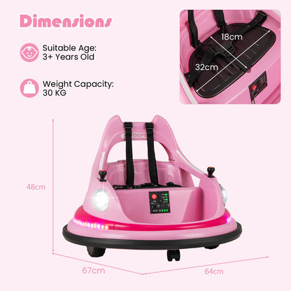 12V Kids Ride On Bumper Car with Dual Joysticks and 5 Light Effects-Pink
