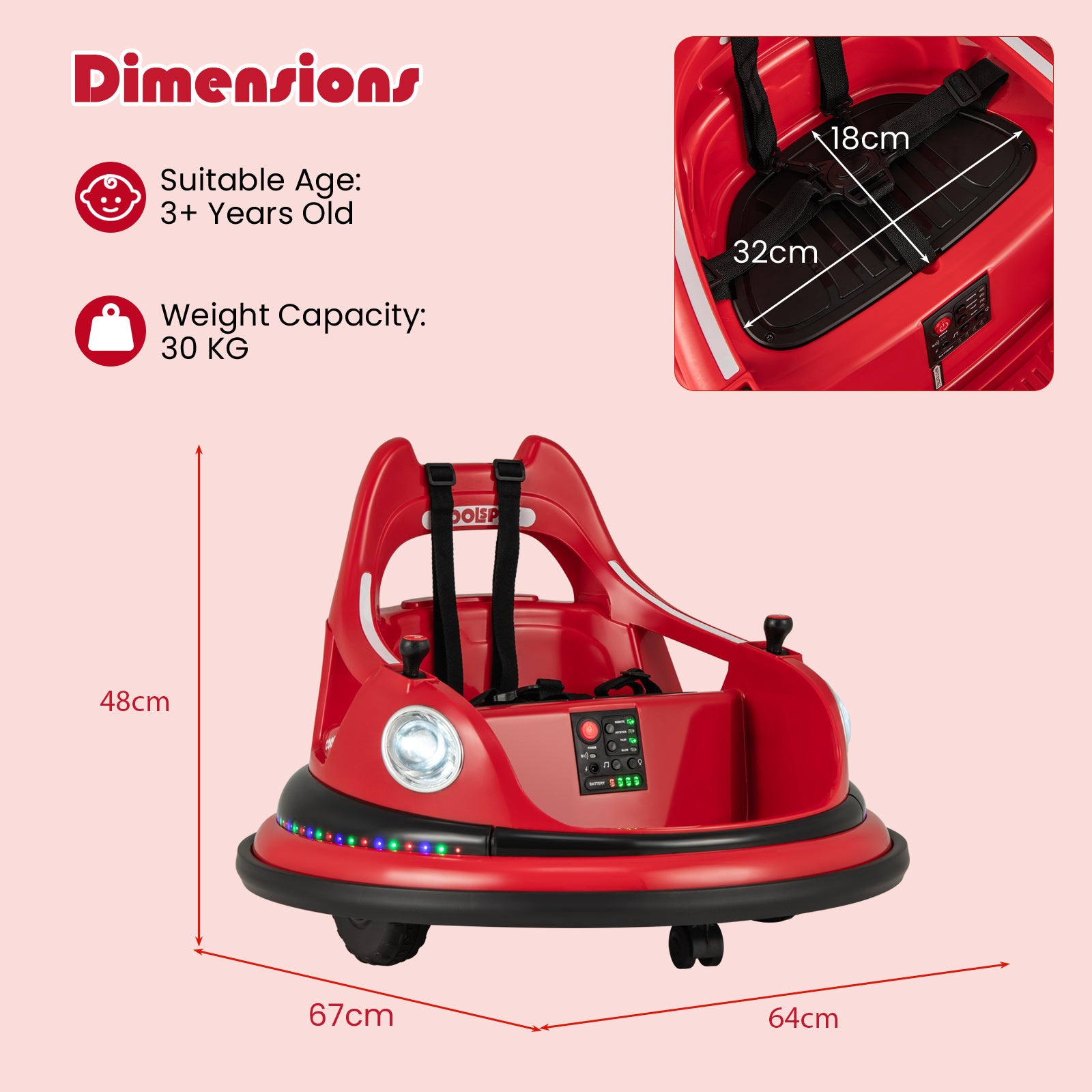 12V Kids Ride On Bumper Car with Dual Joysticks and 5 Light Effects-Red
