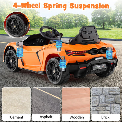 12V Kids Ride on Car with Hydraulic Doors Licensed Lamborghini Revuelto-Orange