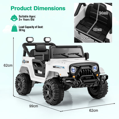 12V Kids Ride on Truck with Remote Control and 3 Speeds-White